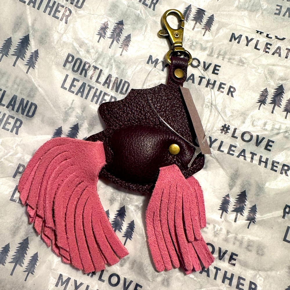 New Portland Leather Goods Plum & Pink Leather Betta Fish Keychain Bag Flair